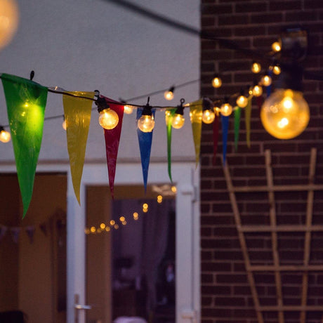 Outdoor Festoon Lights, Connectable, Warm White LEDs, Clear Bulbs, Black Cable