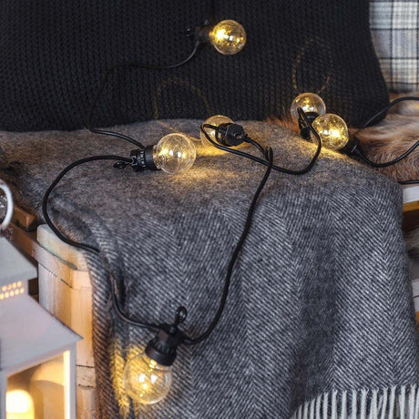 Outdoor Festoon Lights, Connectable, Warm White LEDs, Clear Bulbs, Black Cable