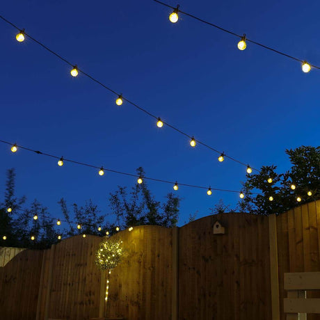 Outdoor Festoon Lights, Connectable, Warm White LEDs, Clear Bulbs, Black Cable