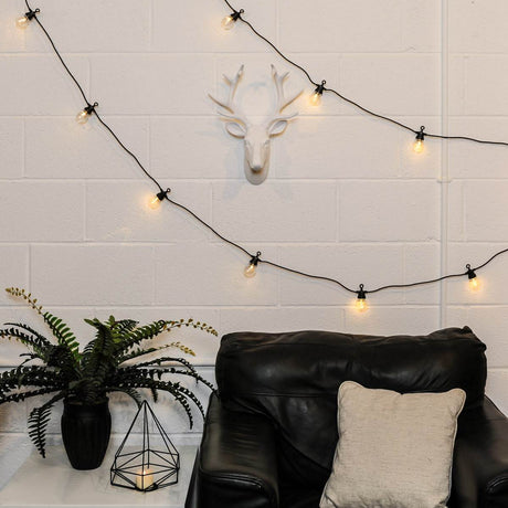 Outdoor Festoon Lights, Connectable, Warm White LEDs, Clear Bulbs, Black Cable