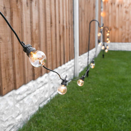 Outdoor Festoon Lights, Connectable, Warm White LEDs, Clear Bulbs, Black Cable