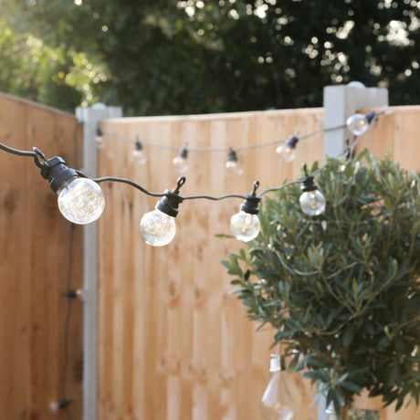 Outdoor Festoon Lights, Connectable, Warm White LEDs, Clear Bulbs, Black Cable