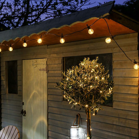 Outdoor Festoon Lights, Connectable, Warm White LEDs, Clear Bulbs, Black Cable