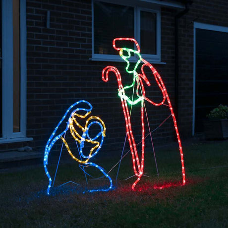 Outdoor Mary and Joseph Rope Light Christmas Silhouette