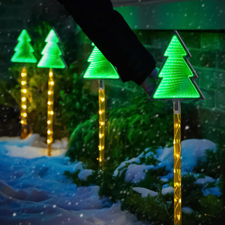 4 Outdoor Christmas Decoration Infinity Mirror Tree Stake Lights 70cm