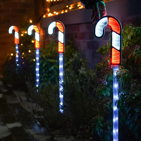 4 Outdoor Candy Cane Infinity Mirror Christmas Light Stakes 70cm