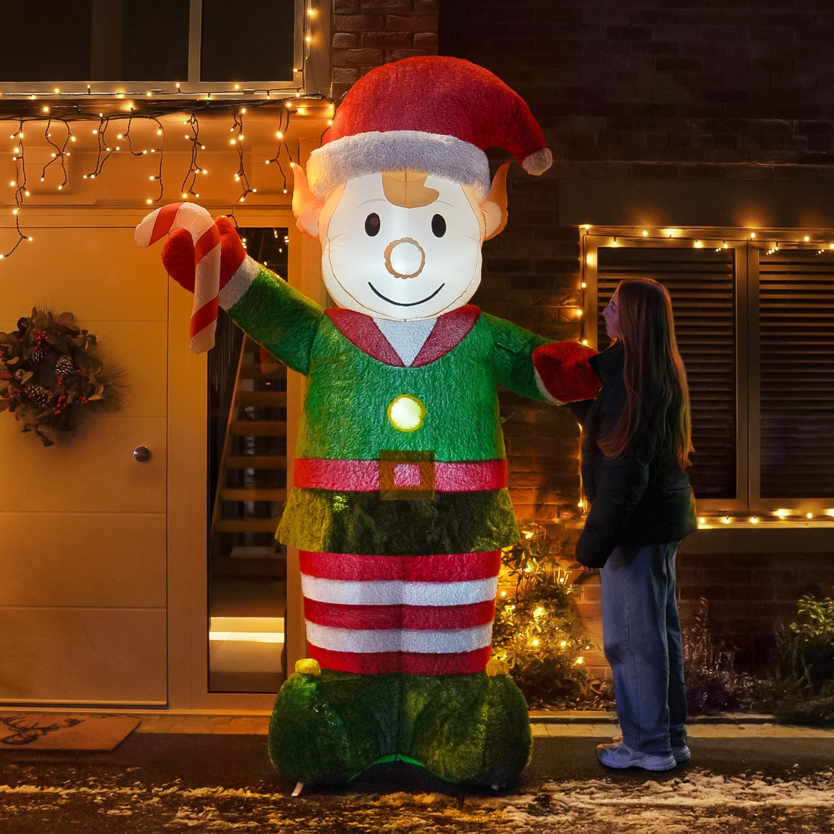 2.4m Plush LED Outdoor Christmas Inflatable Elf
