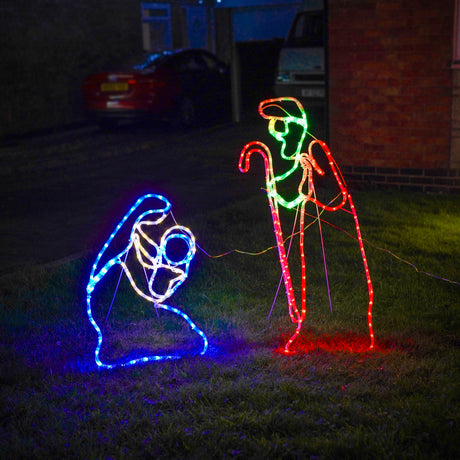 Outdoor Mary and Joseph Rope Light Christmas Silhouette