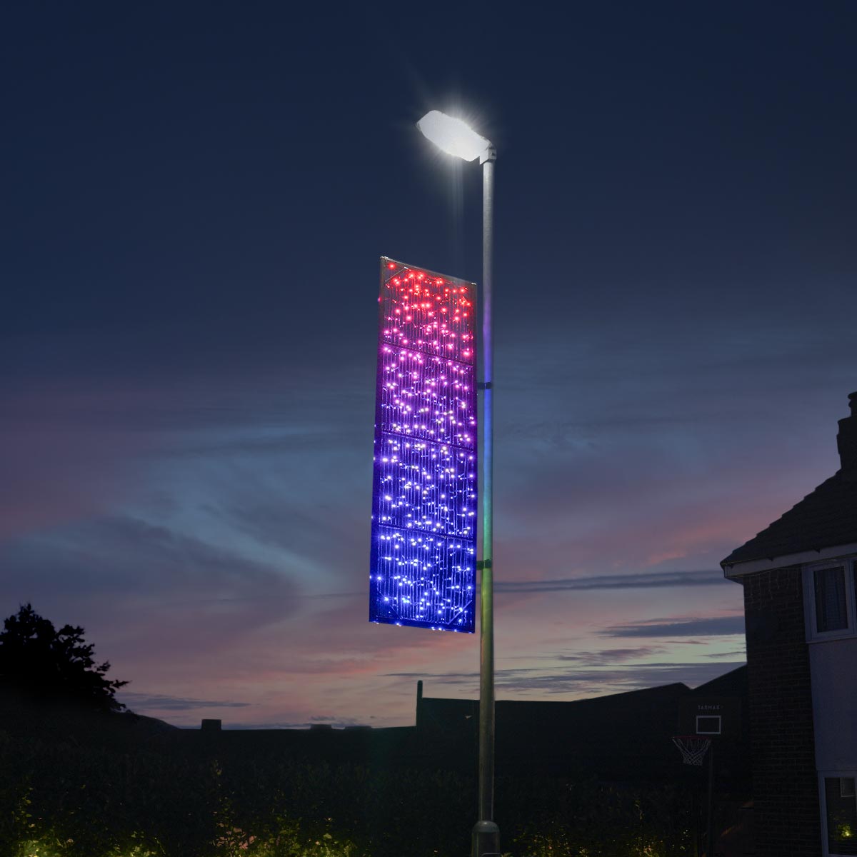 2m Outdoor Commercial Smart App Controlled Rectangle Lamp Post Motif, TwinklyPro® LEDs
