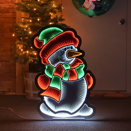 90cm Outdoor Infinity Mirror Christmas Silhouette or Freestanding Snowman