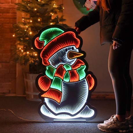 90cm Outdoor Infinity Mirror Christmas Silhouette or Freestanding Snowman