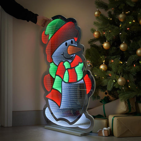 90cm Outdoor Infinity Mirror Christmas Silhouette or Freestanding Snowman