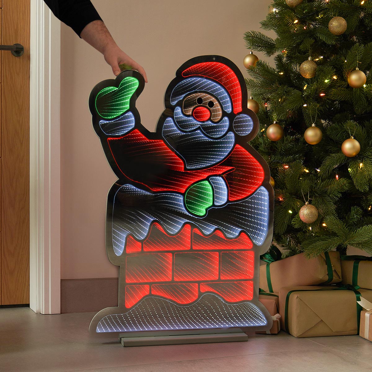 90cm Outdoor Infinity Mirror Christmas Silhouette or Freestanding Santa in Chimney