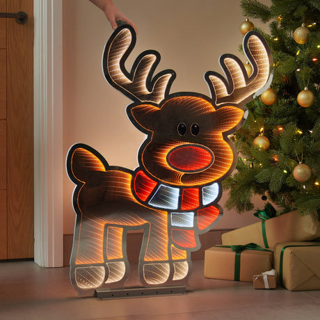 90cm Outdoor Infinity Mirror Christmas Silhouette or Freestanding Reindeer