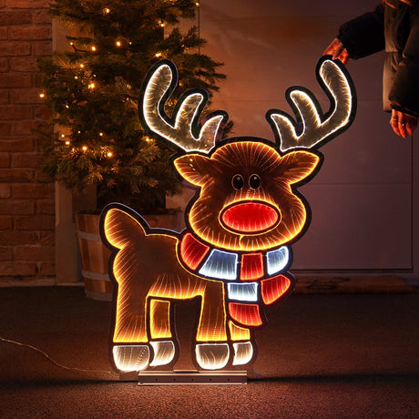 90cm Outdoor Infinity Mirror Christmas Silhouette or Freestanding Reindeer