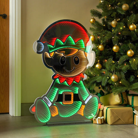 90cm Outdoor Infinity Mirror Christmas Silhouette or Freestanding Elf