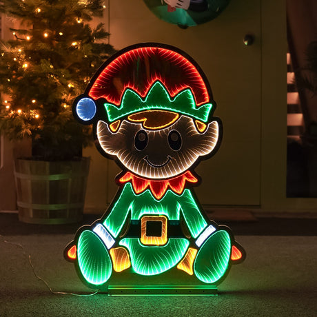 90cm Outdoor Infinity Mirror Christmas Silhouette or Freestanding Elf