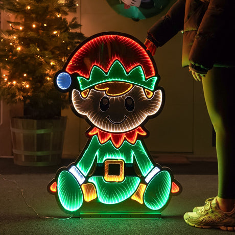 90cm Outdoor Infinity Mirror Christmas Silhouette or Freestanding Elf