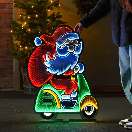 90cm Outdoor Infinity Mirror Christmas Silhouette or Freestanding Santa on Bike