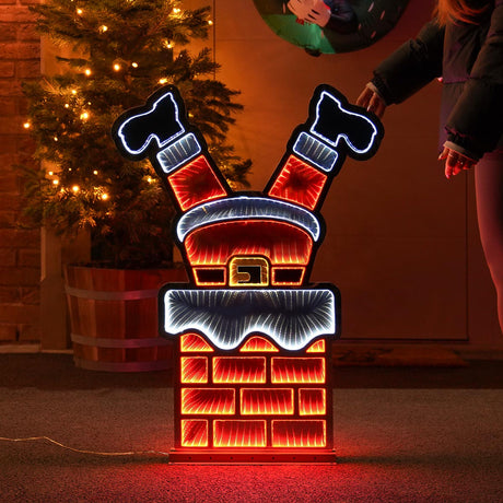 90cm Outdoor Infinity Mirror Christmas Silhouette or Freestanding Santa Legs in Chimney