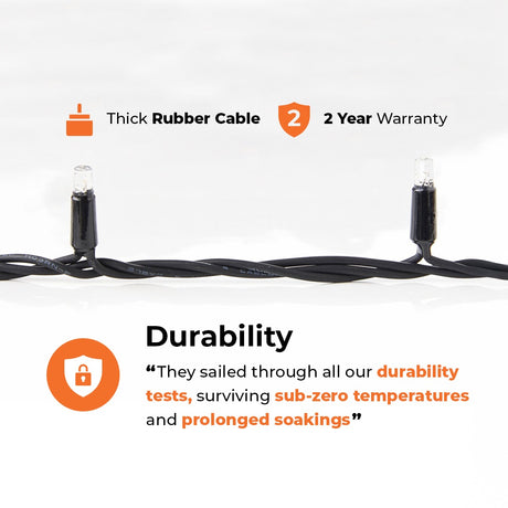 Connectable Outdoor String Lights on Black Rubber Cable