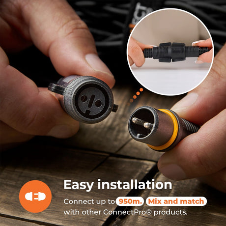 Connectable Outdoor String Lights on Black Rubber Cable