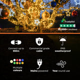 Connectable Outdoor String Lights on Black Rubber Cable