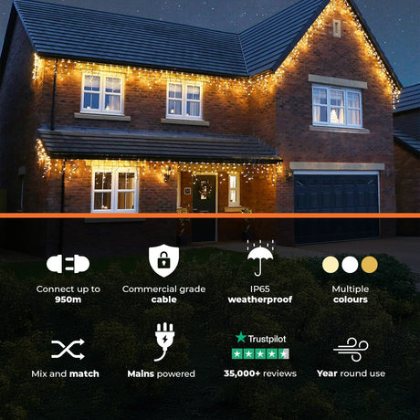 Connectable Icicle Lights on Black Rubber Cable