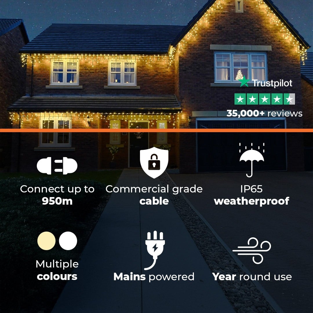 ConnectPro® Icicle Lights, Flash Bulb LEDs, Connectable, Black Rubber Cable
