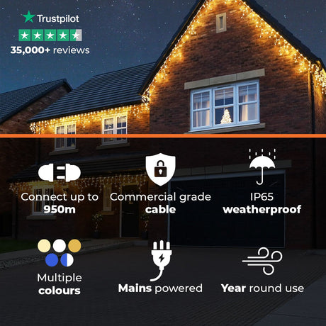 Colour Changing LED Icicle Lights, Connectable, White Cable