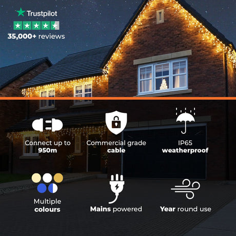 Connectable Icicle Lights on White Rubber Cable