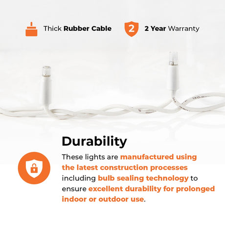 Connectable Icicle Lights on White Rubber Cable