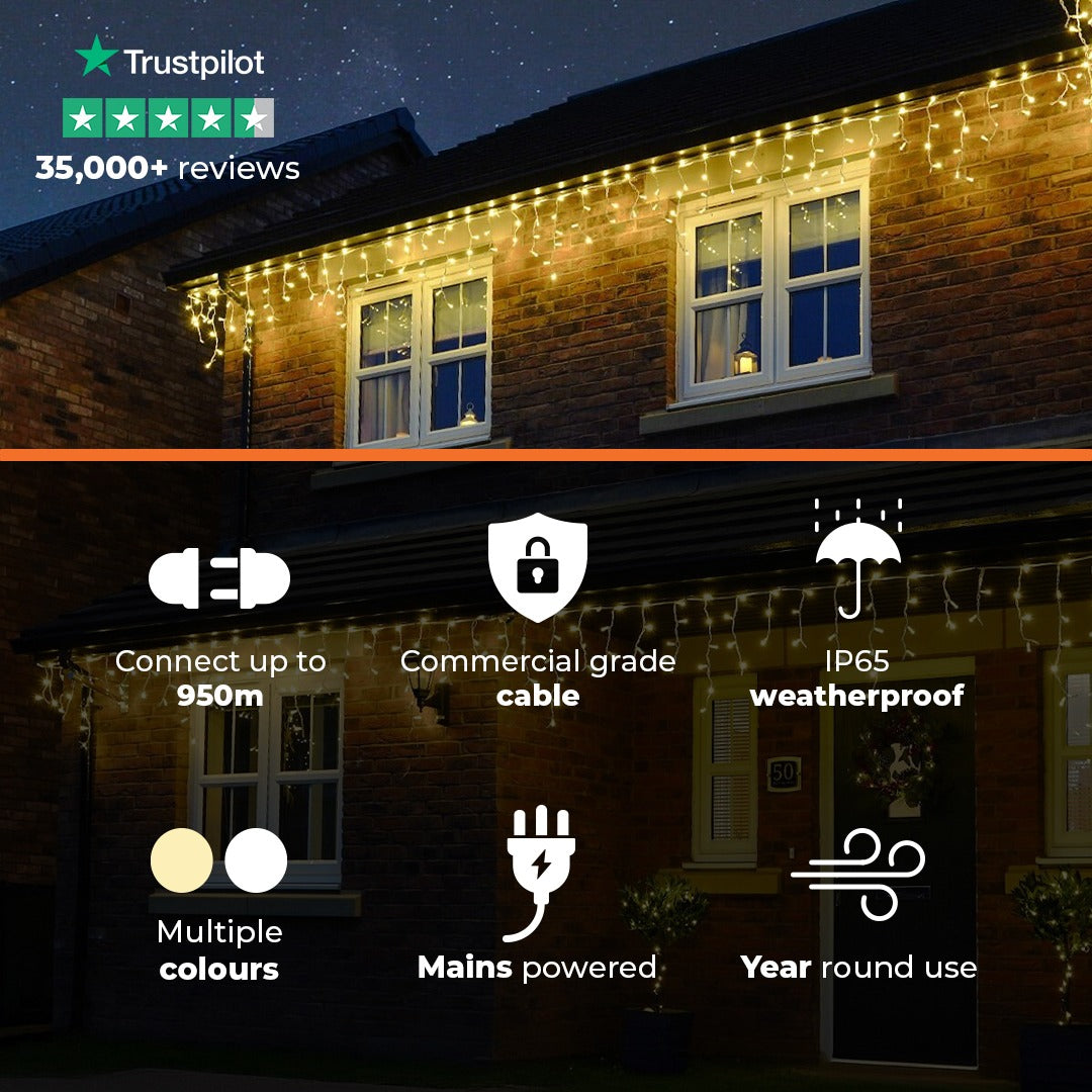 ConnectPro®  Icicle Lights, Flash Bulb LEDs, Connectable, White Rubber Cable