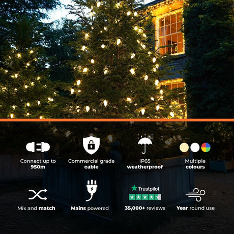 Connectable Pinecone String Lights on Black Rubber Cable