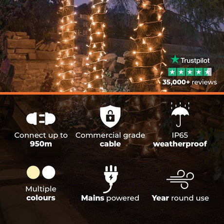 Connectable String Lights on White Rubber Cable