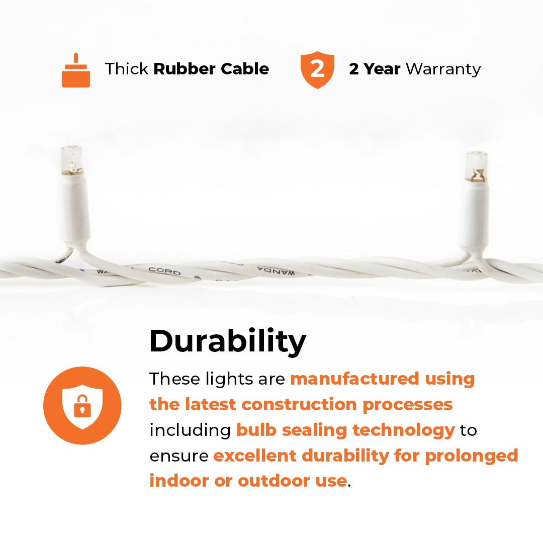 Connectable String Lights on White Rubber Cable