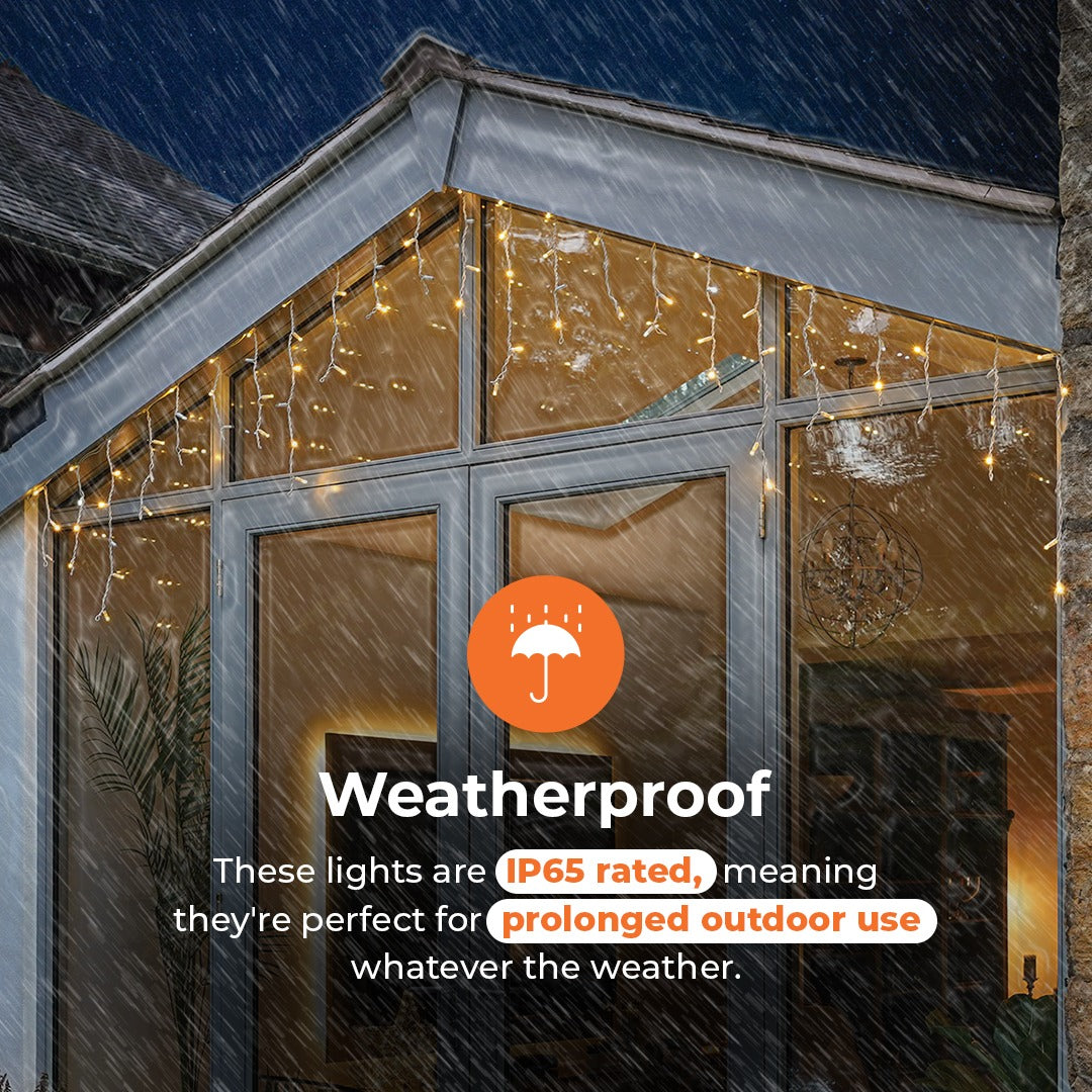 ConnectPro®  Warm White Icicle Light, White Flash Bulb, Connectable, White Rubber Cable