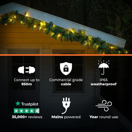 ConnectPro®  Outdoor LED Garland, Connectable, Black Rubber Cable