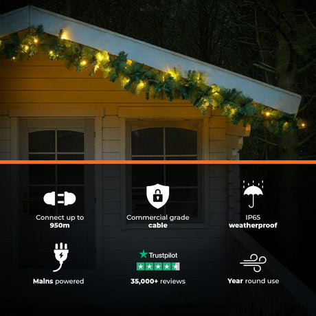 ConnectPro®  Outdoor LED Garland, Connectable, Black Rubber Cable