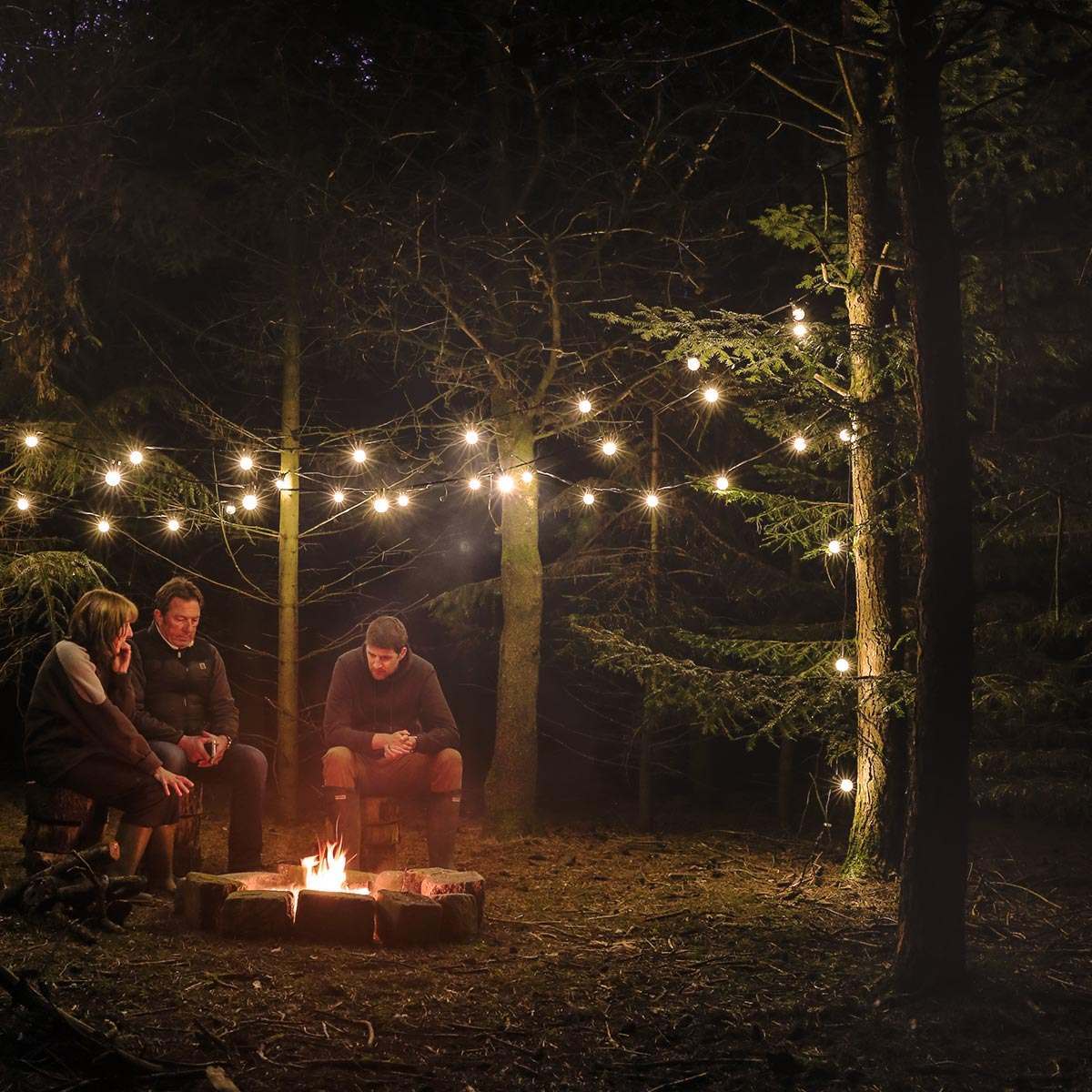 Connectable Festoon Lights with G50 Filament Effect Bulbs on Black Rubber Cable