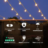 Connectable Festoon Lights with Frosted Bulbs on White Rubber Cable
