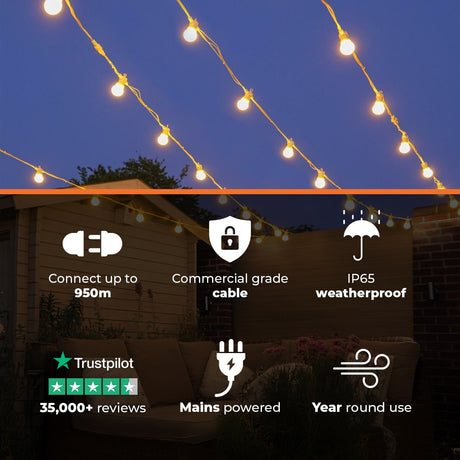 Connectable Festoon Lights with Frosted Bulbs on White Rubber Cable