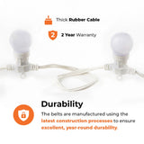 Connectable Festoon Lights with Frosted Bulbs on White Rubber Cable