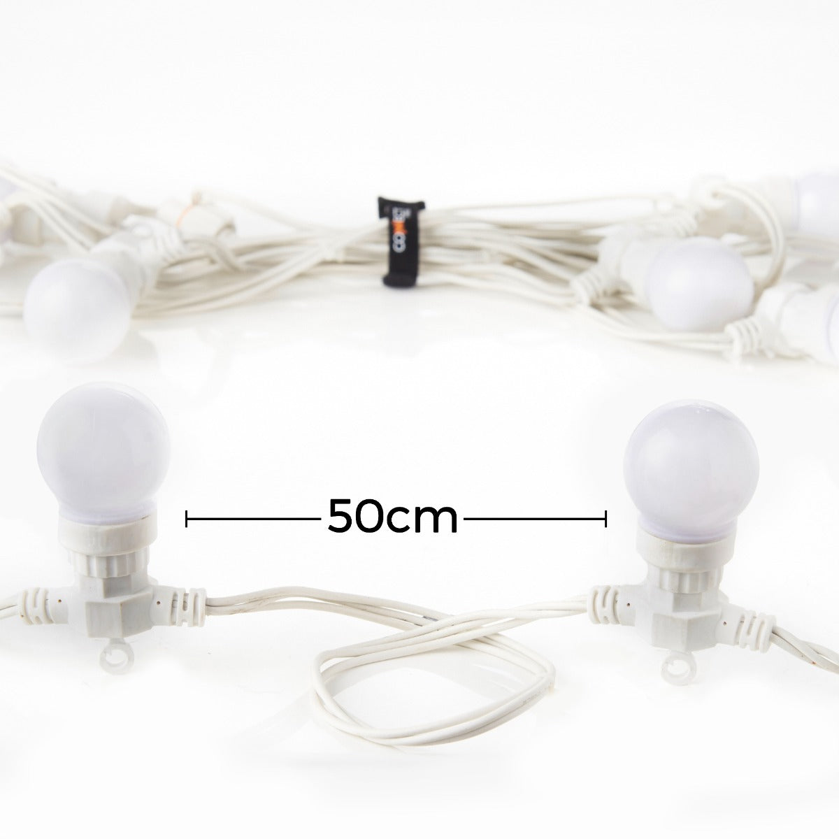 Connectable Festoon Lights with Frosted Bulbs on White Rubber Cable