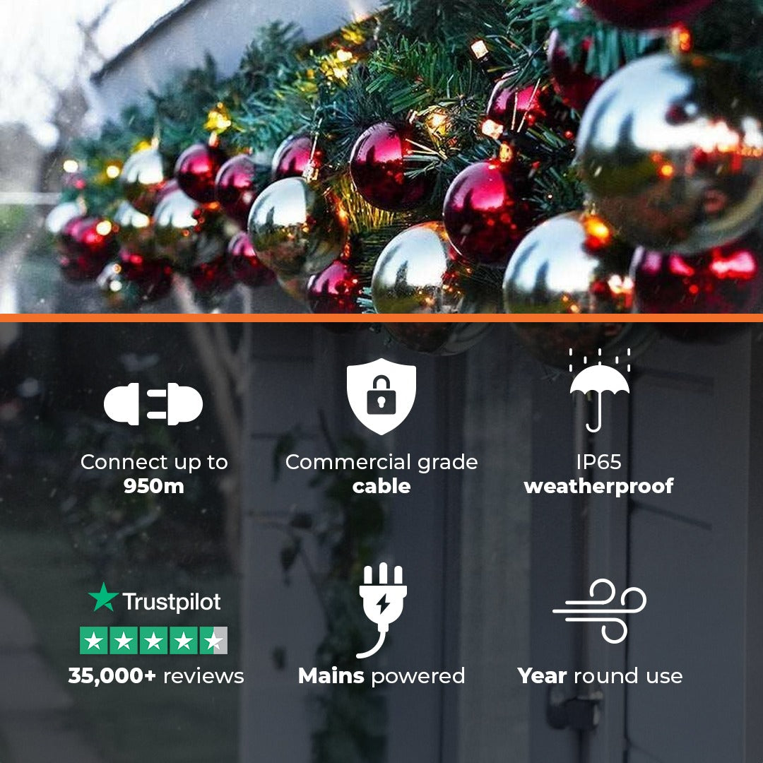 ConnectPro® Outdoor LED Garland with Baubles, Connectable, Black Rubber Cable