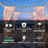 ConnectPro® 3m Outdoor String Lights, Connectable, 24 LEDs, White Rubber Cable