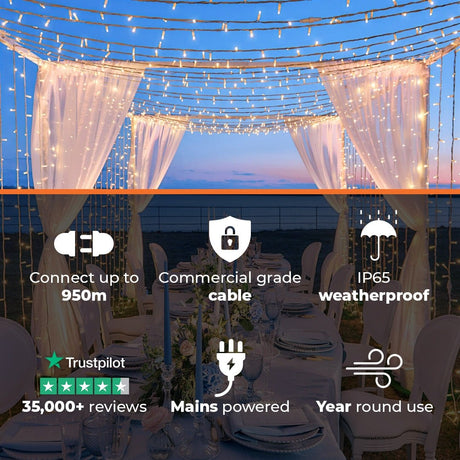 ConnectPro® 3m Outdoor String Lights, Connectable, 24 LEDs, White Rubber Cable
