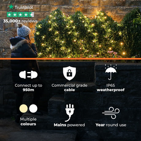 ConnectPro®  2m x 2m Connectable Net Lights, Black Rubber Cable