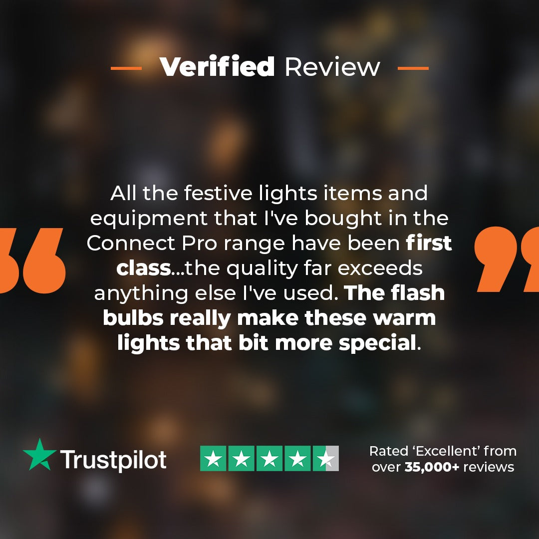 ConnectPro® Outdoor String Lights, Warm White with White Flash LED, Black Rubber Cable