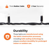 ConnectPro® Outdoor String Lights, Warm White with White Flash LED, Black Rubber Cable
